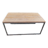 Solid wood living room coffee table with patinated metal legs