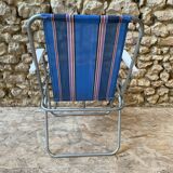 Blue and red striped camping chair