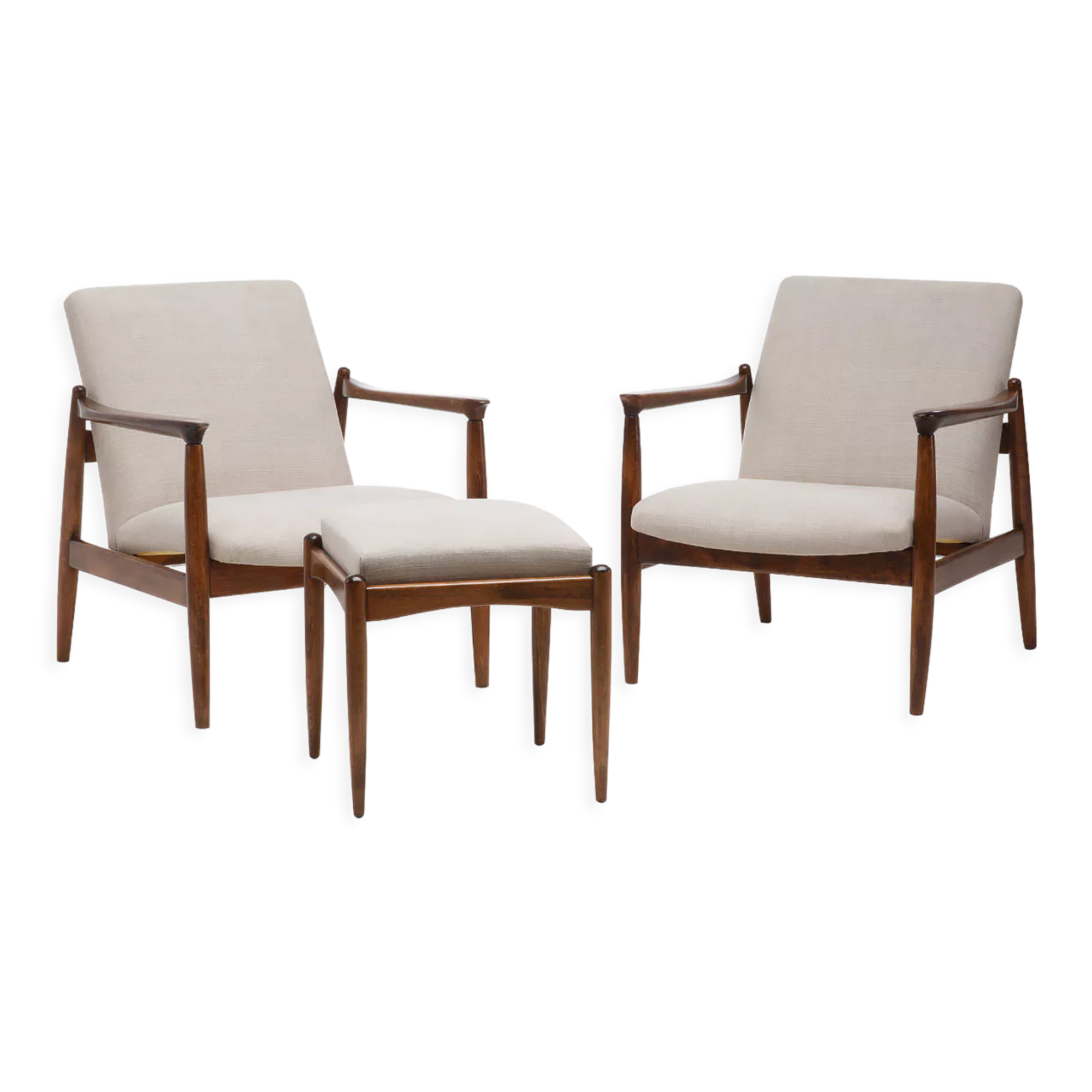 Set of 2 GFM-64 armchairs with footstool