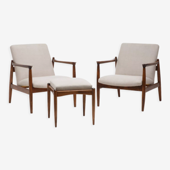Set of 2 GFM-64 armchairs with footstool