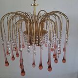 Lustre en cascade de grande taille en verre de Murano rose