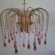 Lustre en cascade de grande taille en verre de Murano rose