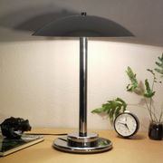 Mushroom lamp, chrome metal saucer, Aluminor, France, 1970