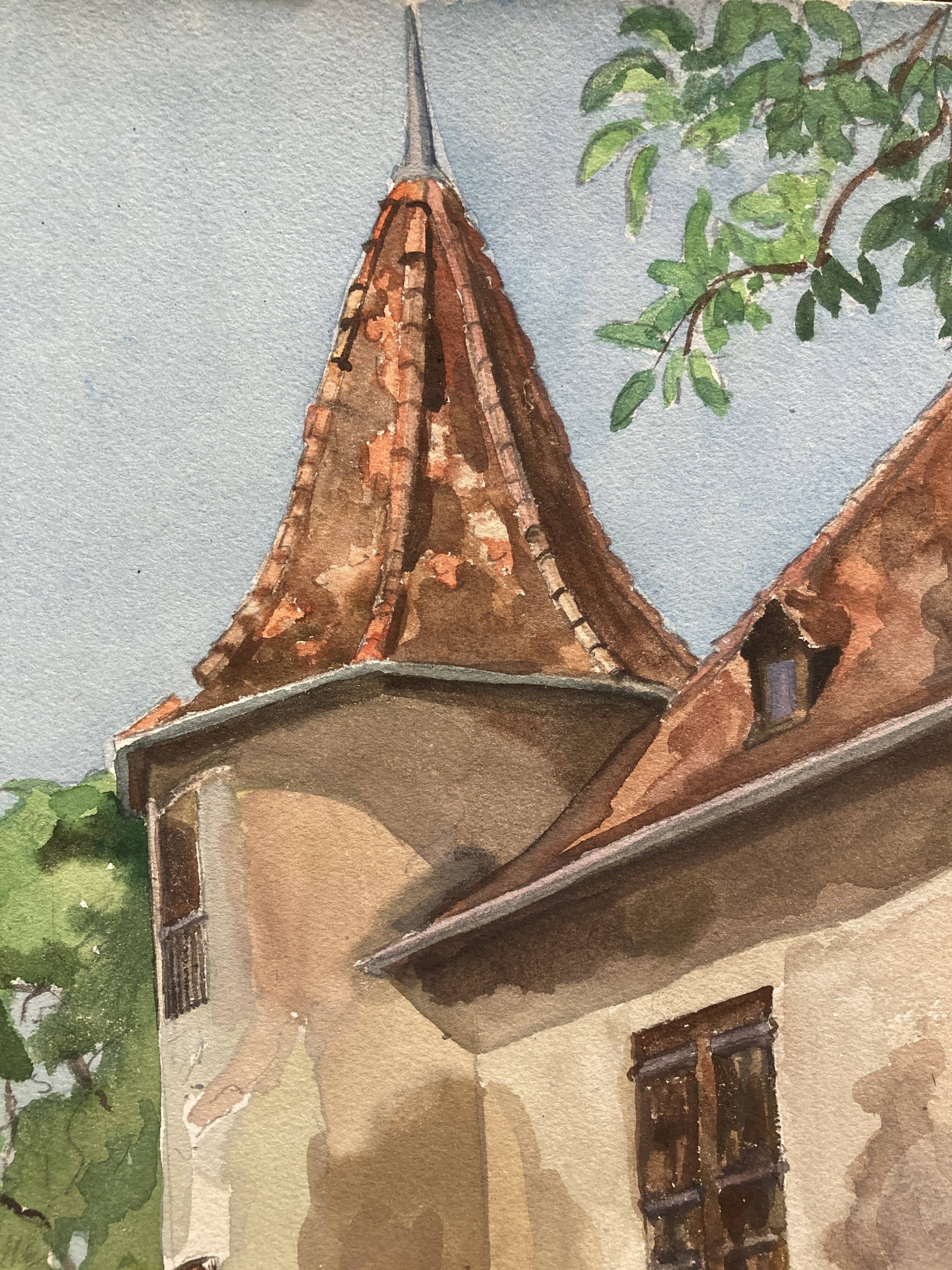Vintage turret watercolor signed