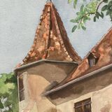 Vintage turret watercolor signed