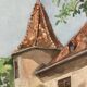 Vintage turret watercolor signed