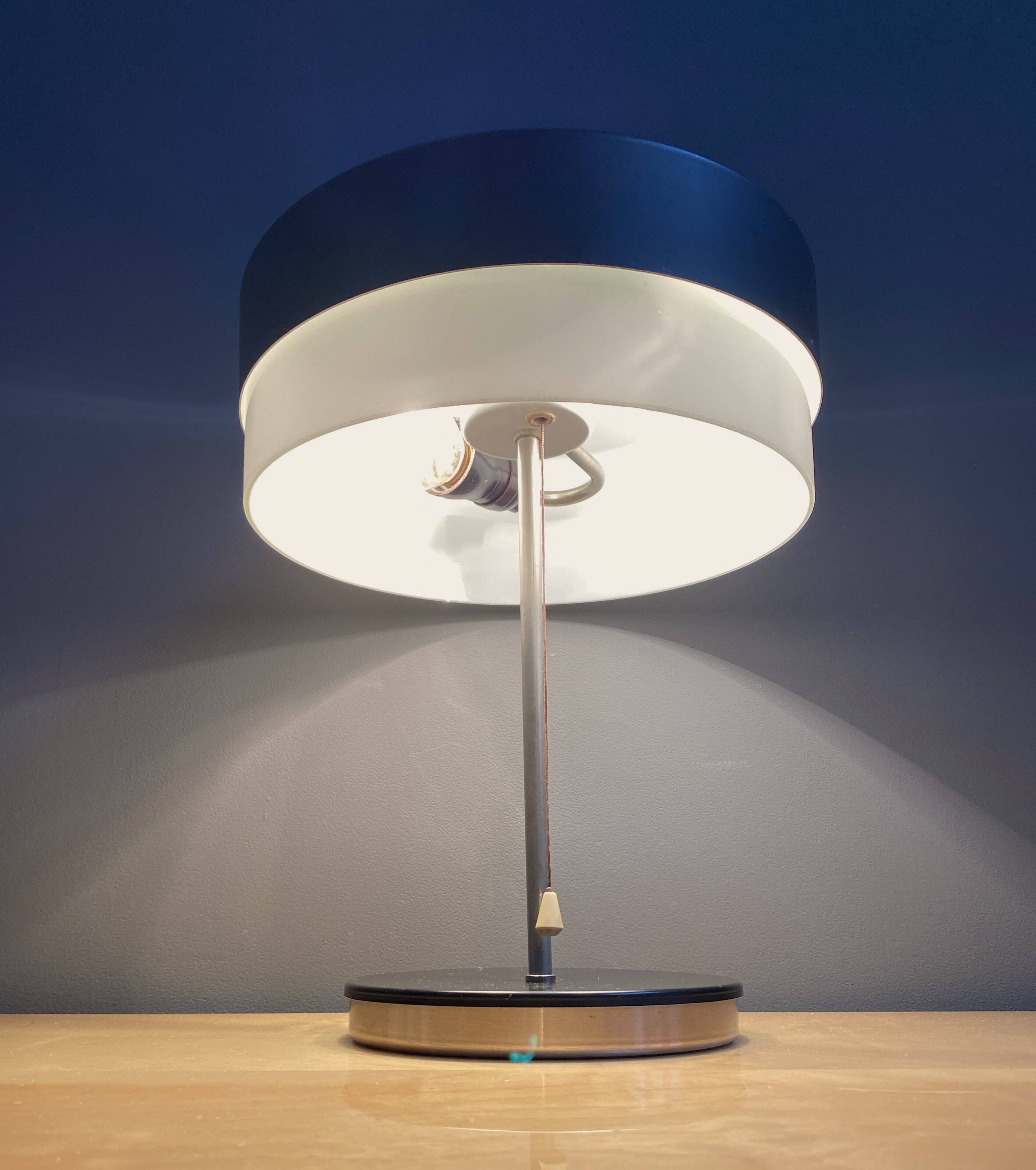 Table lamp in black metal and white glass, by Kamenicky Senov 1960s