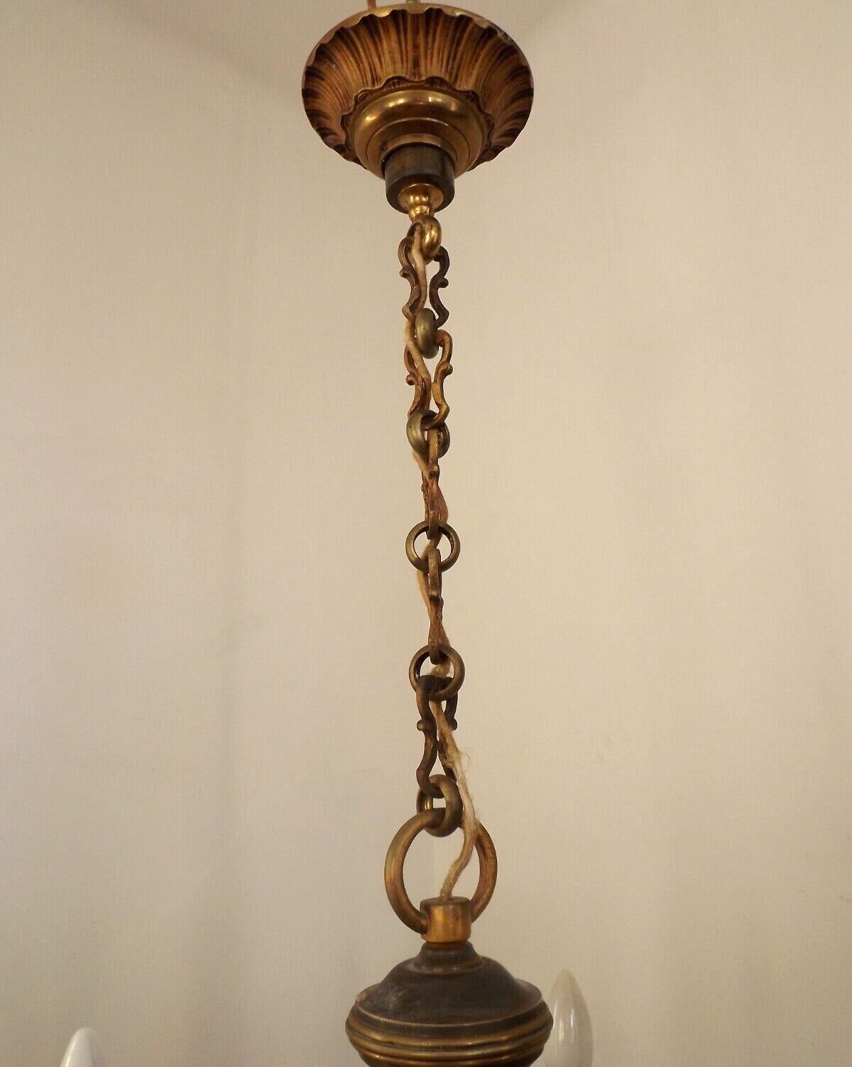 French Vintage Heavy Bronze/Brass 5 Light Empire Style Chandelier 3990