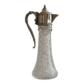 Ancienne aiguière en verre pressé et métal argenté – Pichet à vin décoratif H30 cm