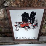 Large vintage screen-printed mirror - Renault 1928 -