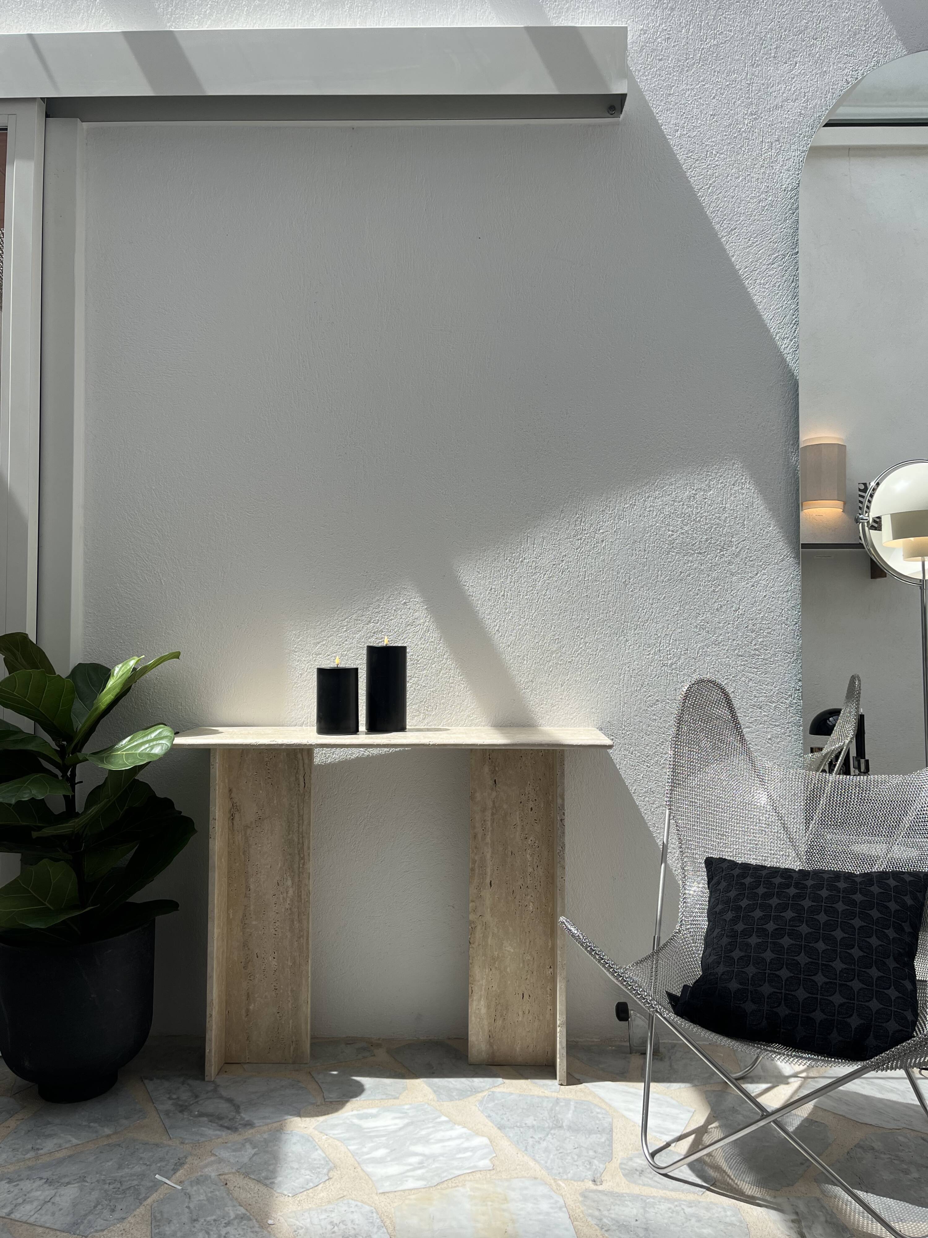 Polished travertine console vintage style design raw travertine console