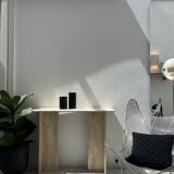 Polished travertine console vintage style design raw travertine console