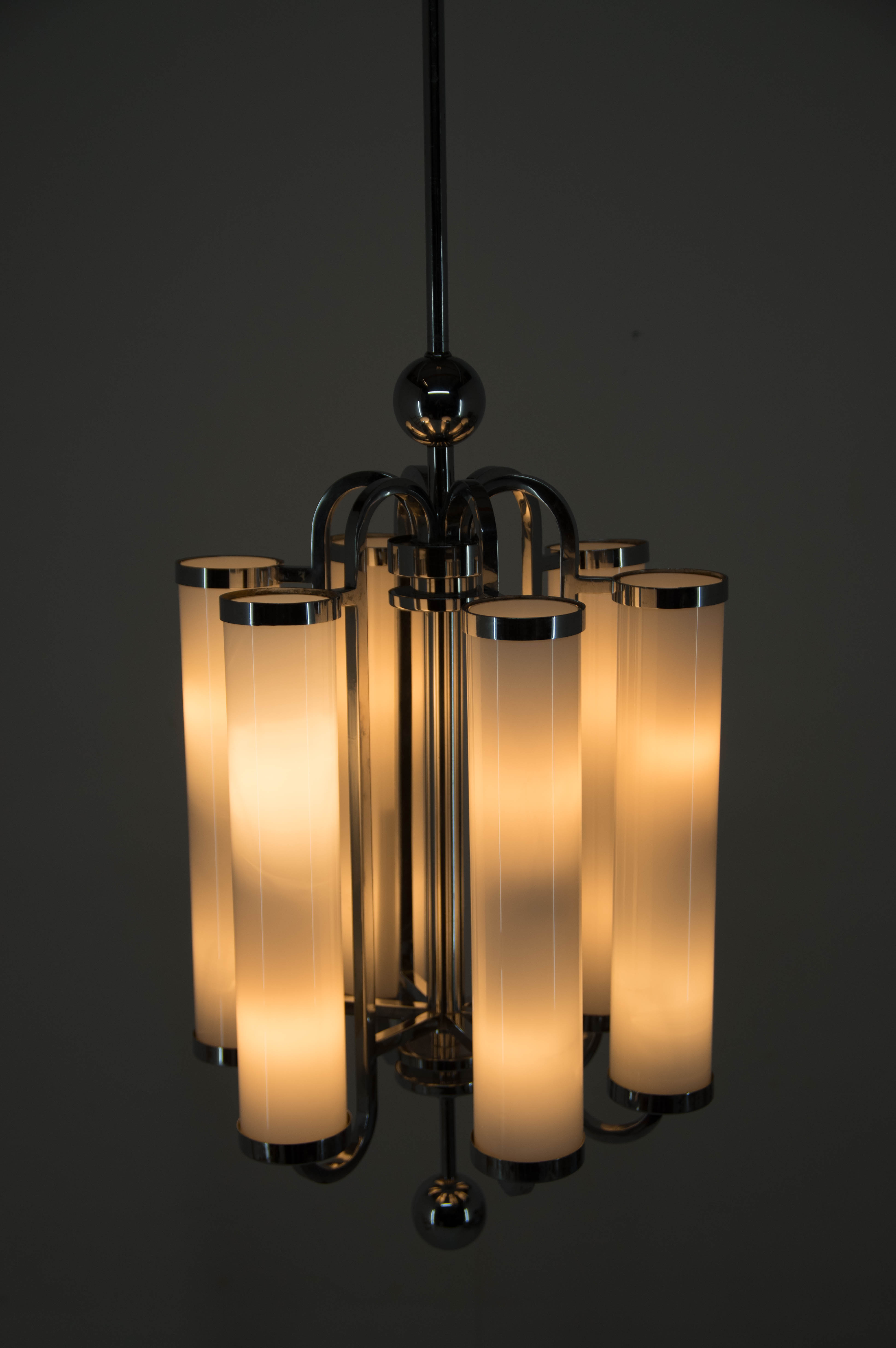 Bauhaus chrome-plated tubular chandelier, 1930s