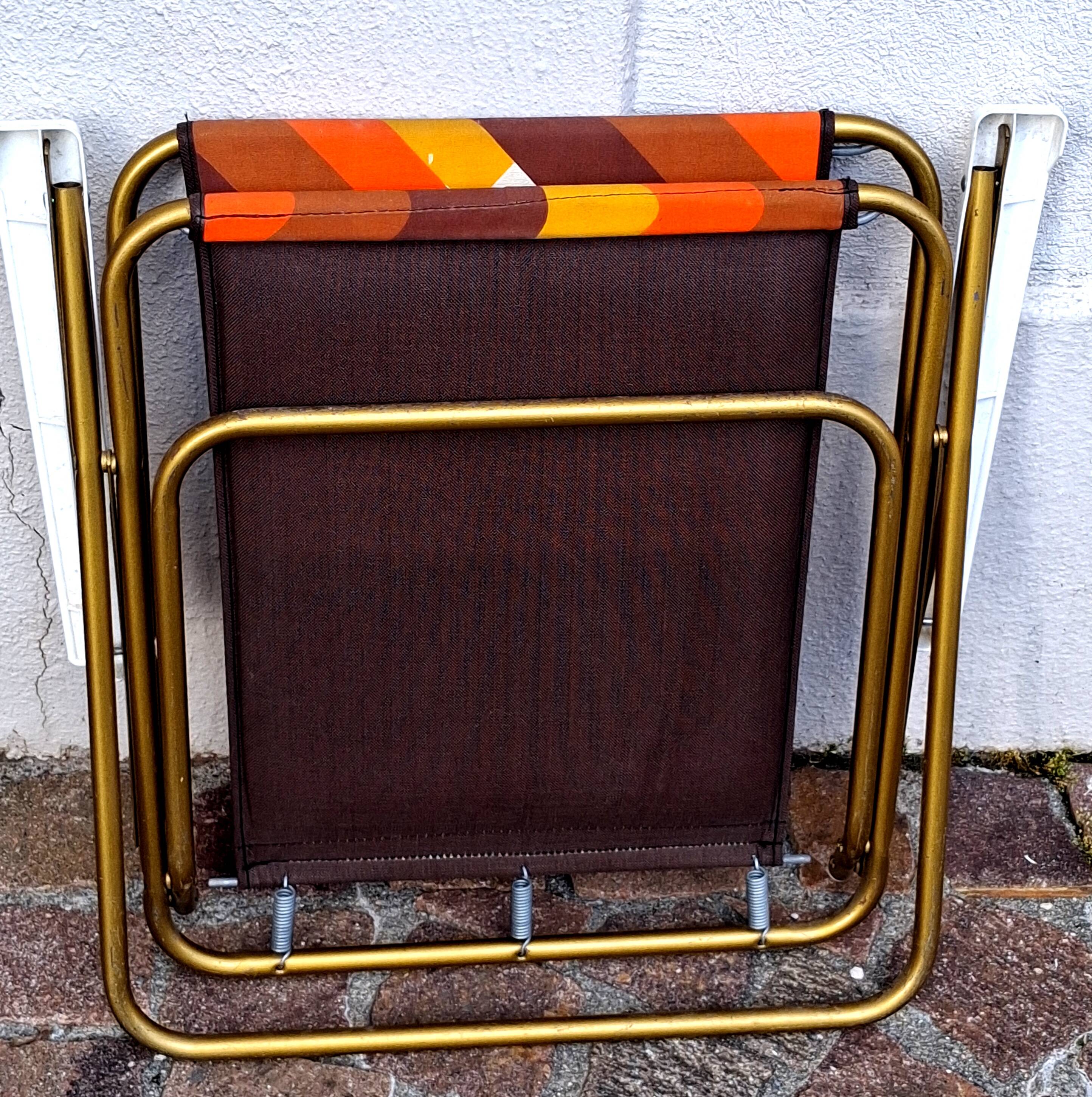 Pair of folding camping chairs, vintage seventies fabric, Lafuma