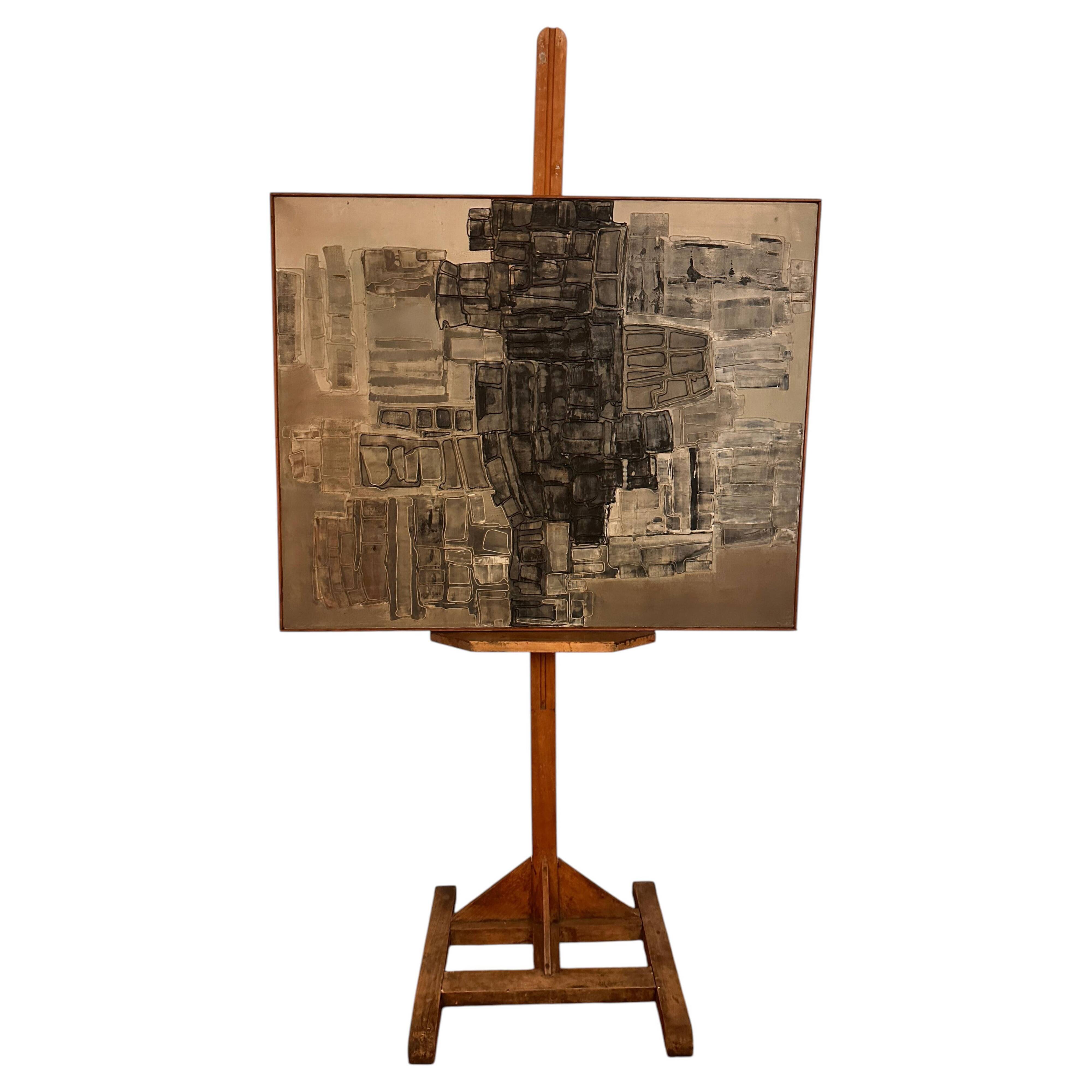 Abstract Mixed-Media Painting, Signed E. Navarra, 1960s