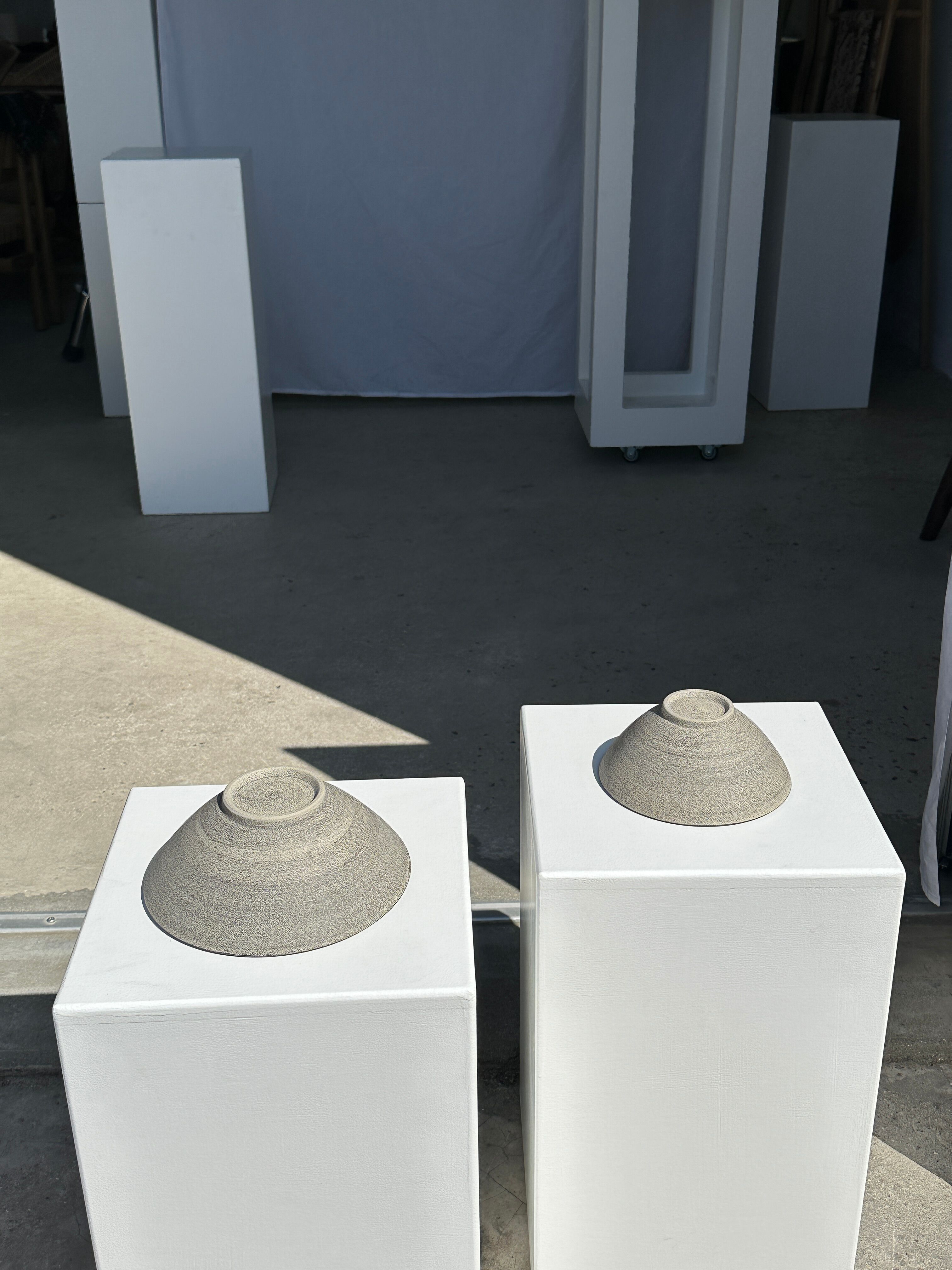 Duo of gray Indonesian ceramic bowls or salad bowls