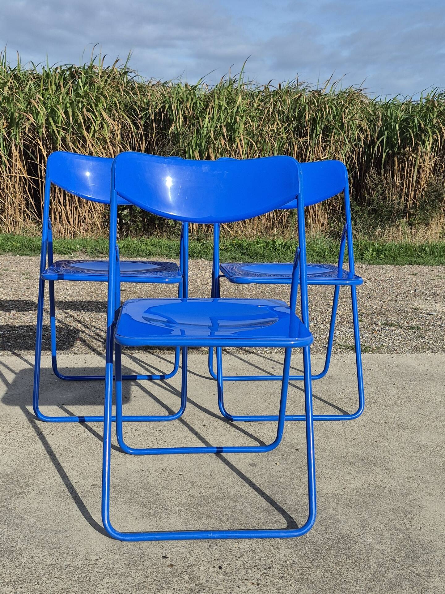 Ensemble de 3 chaises pliantes vintage TED IKEA bleues des années 1980 Nield Gammelgaard.