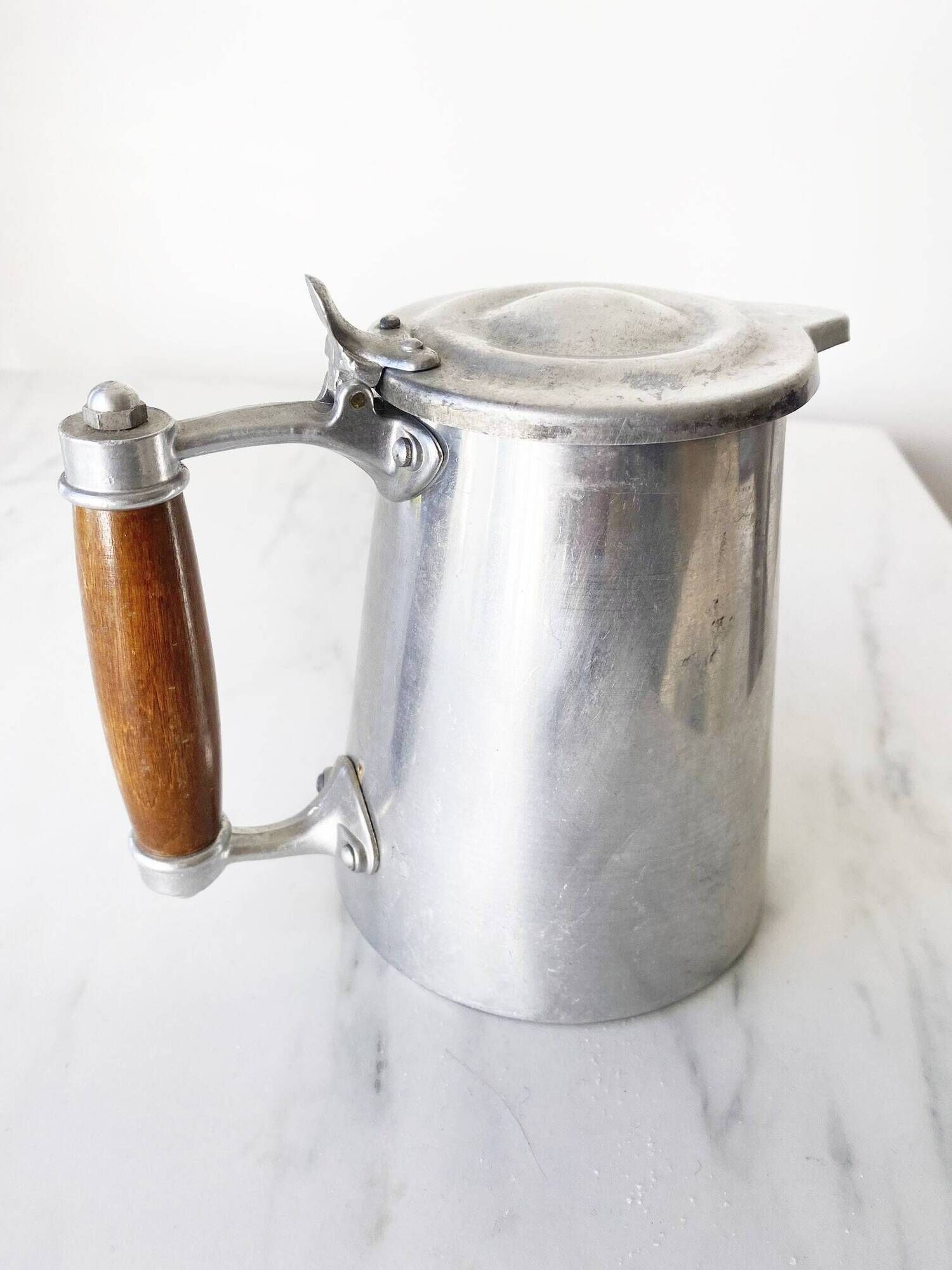 COFFEE POT in Aluminum and wood from the 1950s French Navy