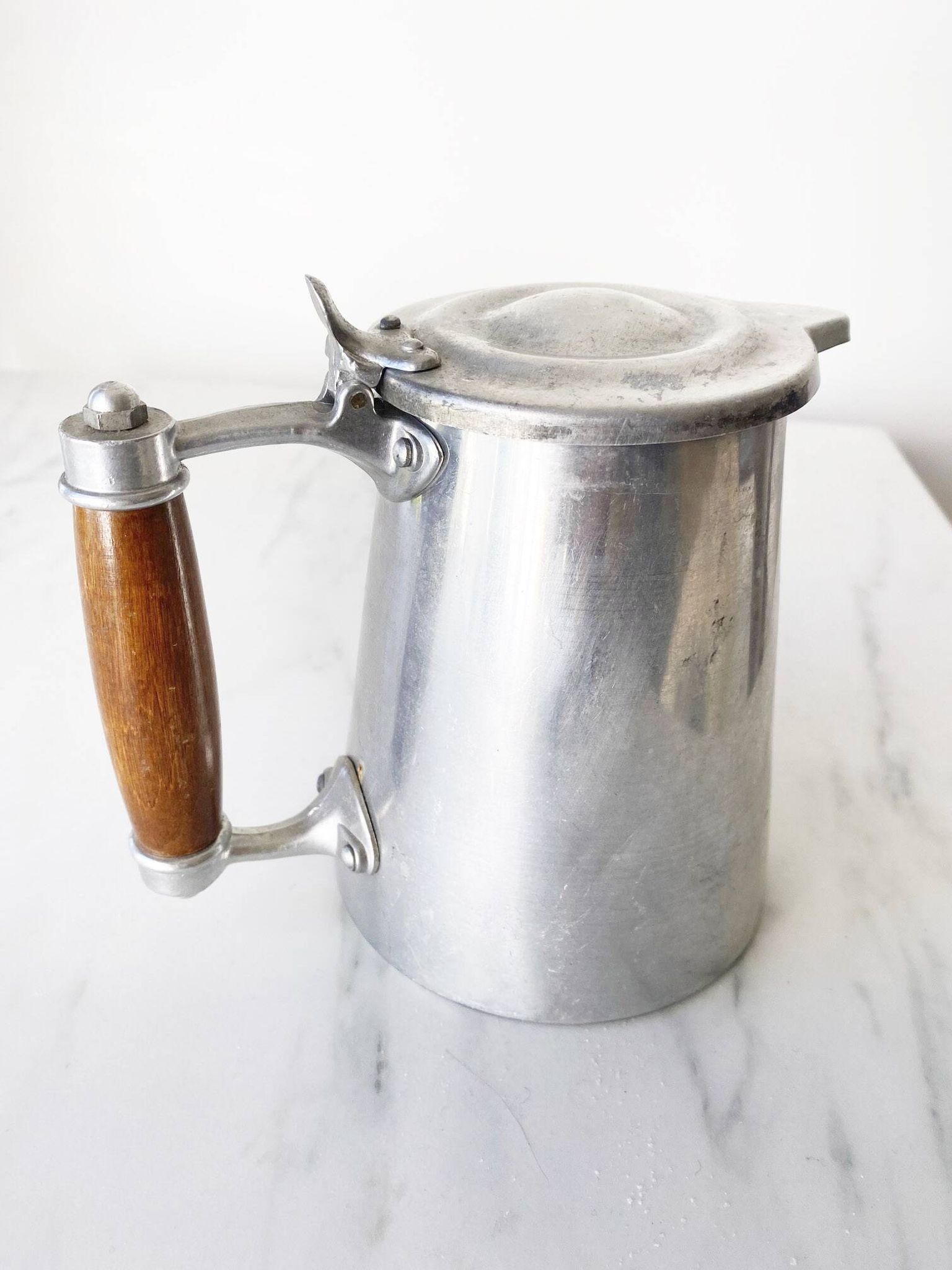 COFFEE POT in Aluminum and wood from the 1950s French Navy