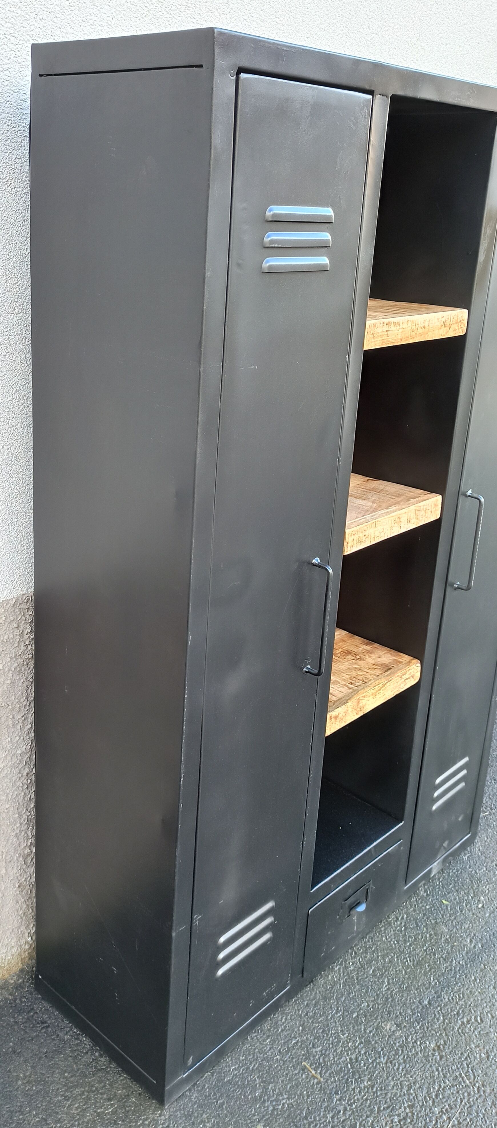 Black metal cabinet 2 doors and shelves