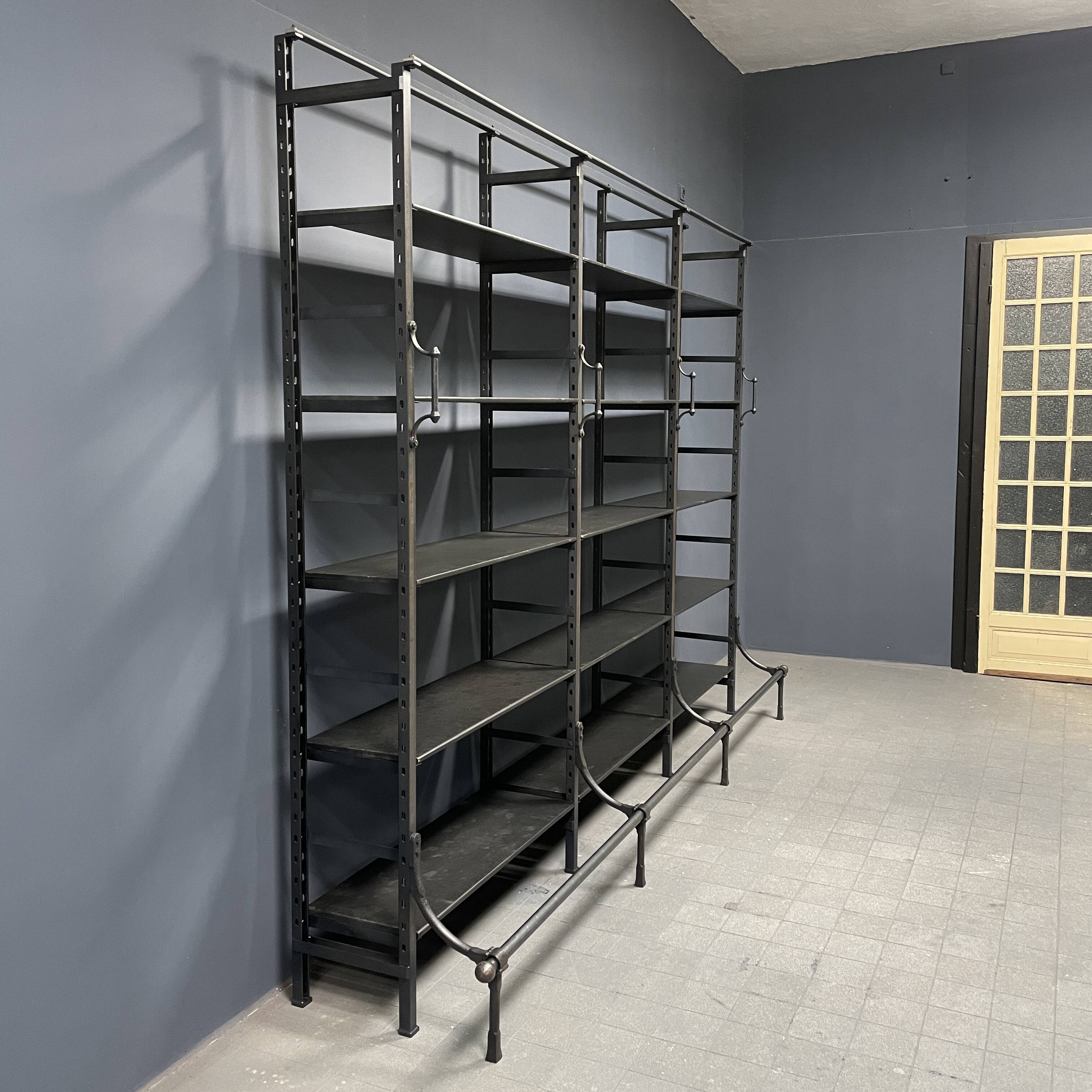 Industrial Iron Library Wall Shelving Cabinet