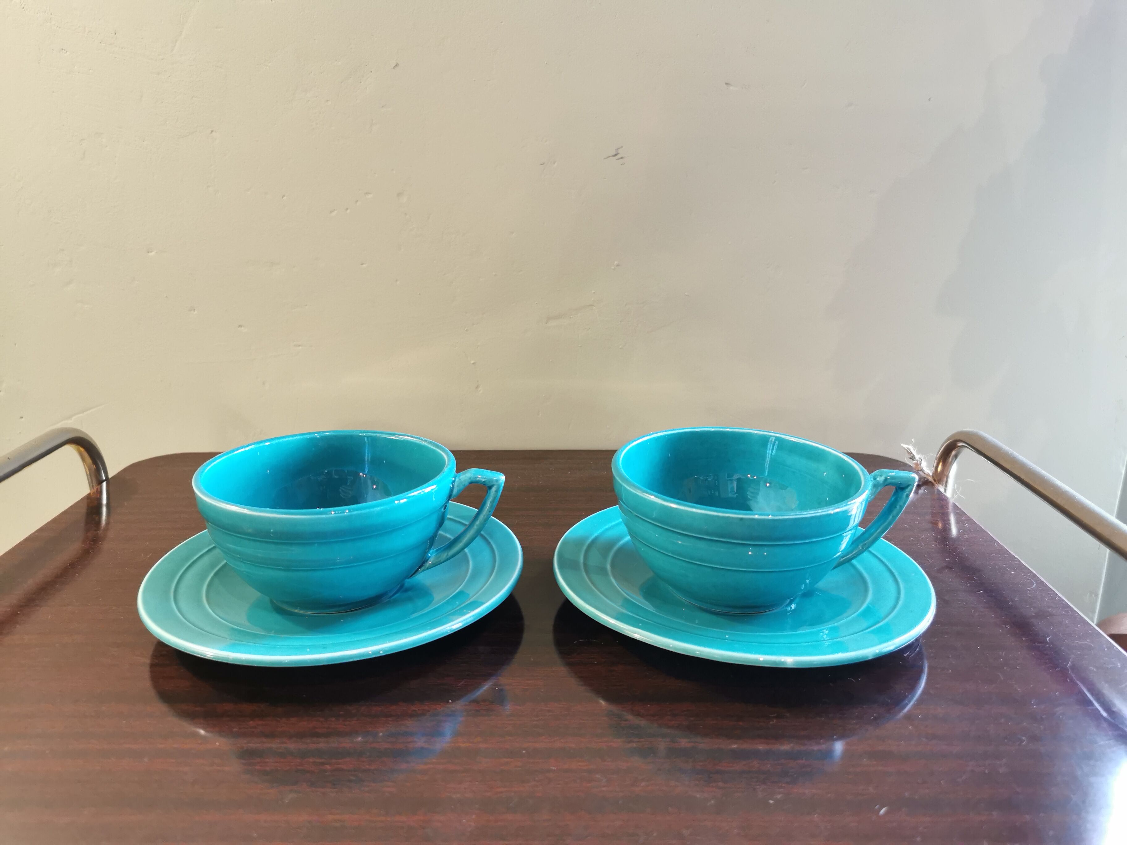 Duo vintage green ceramic breakfast