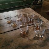 8 faceted amber stemmed glasses – French glassware 1950-1960