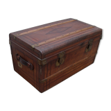 Old wooden trunk covered leather travel chest