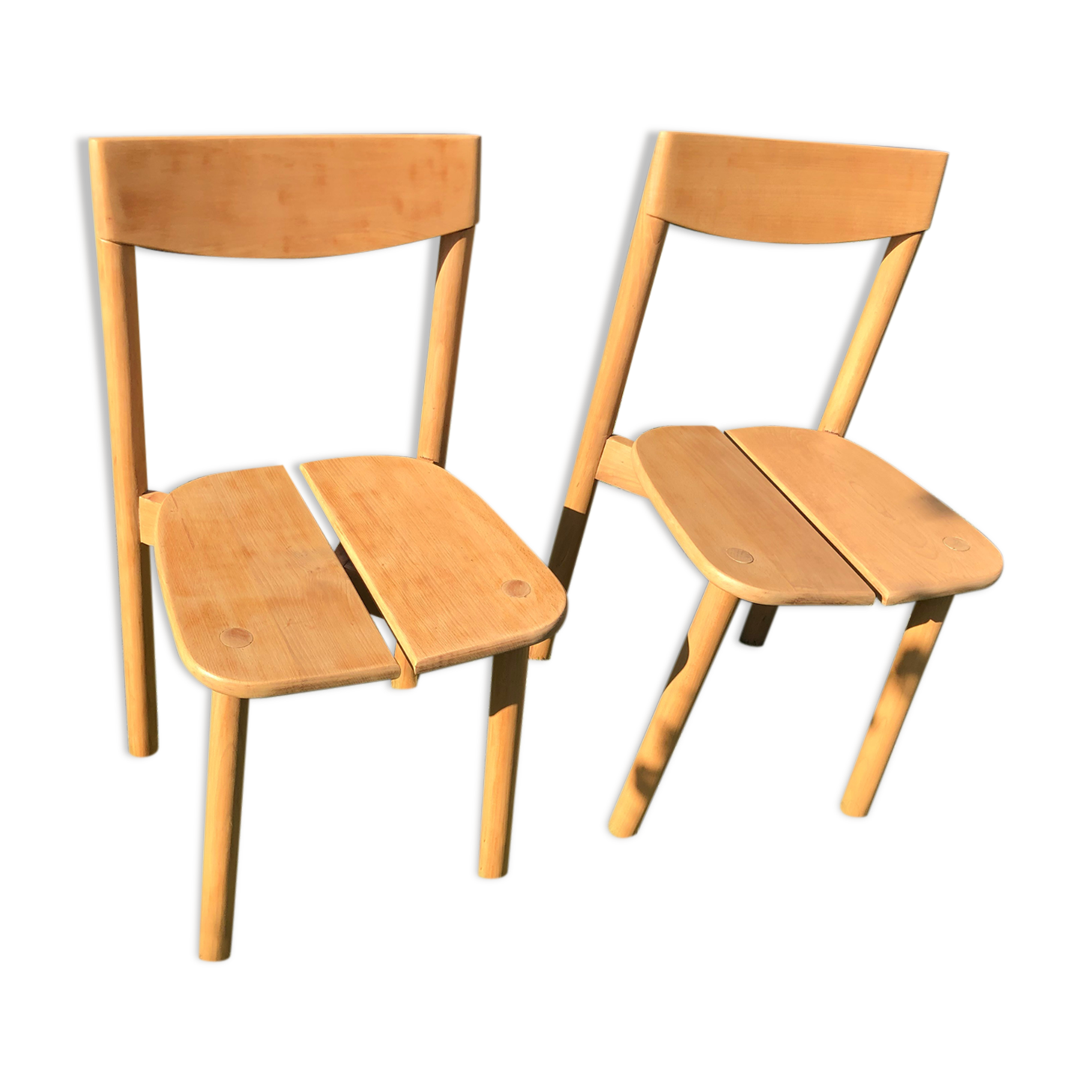 Pair of solid wood chairs P.G. DELAYE "Coffee Grain"