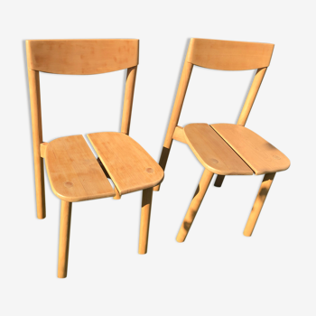 Pair of solid wood chairs P.G. DELAYE "Coffee Grain"