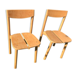 Paire de chaises bois massif P.G. Delaye “Grain de café”