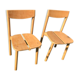 Pair of solid wood chairs P.G. DELAYE "Coffee Grain"