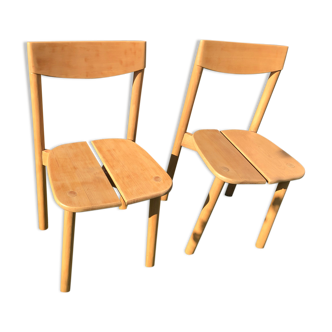 Paire de chaises bois massif P.G. Delaye “Grain de café”