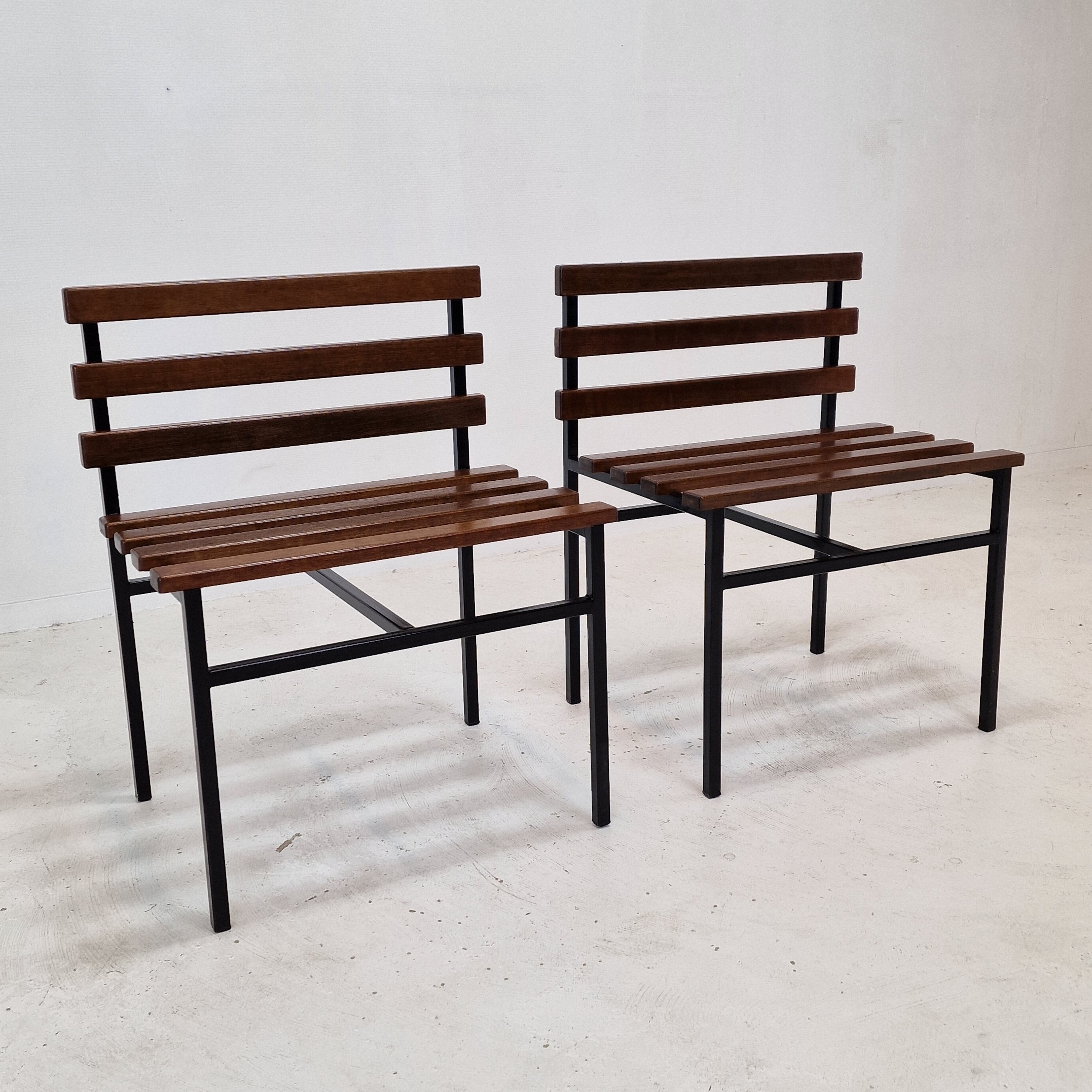 Set of 2 benches in teak, italy, 1960s
