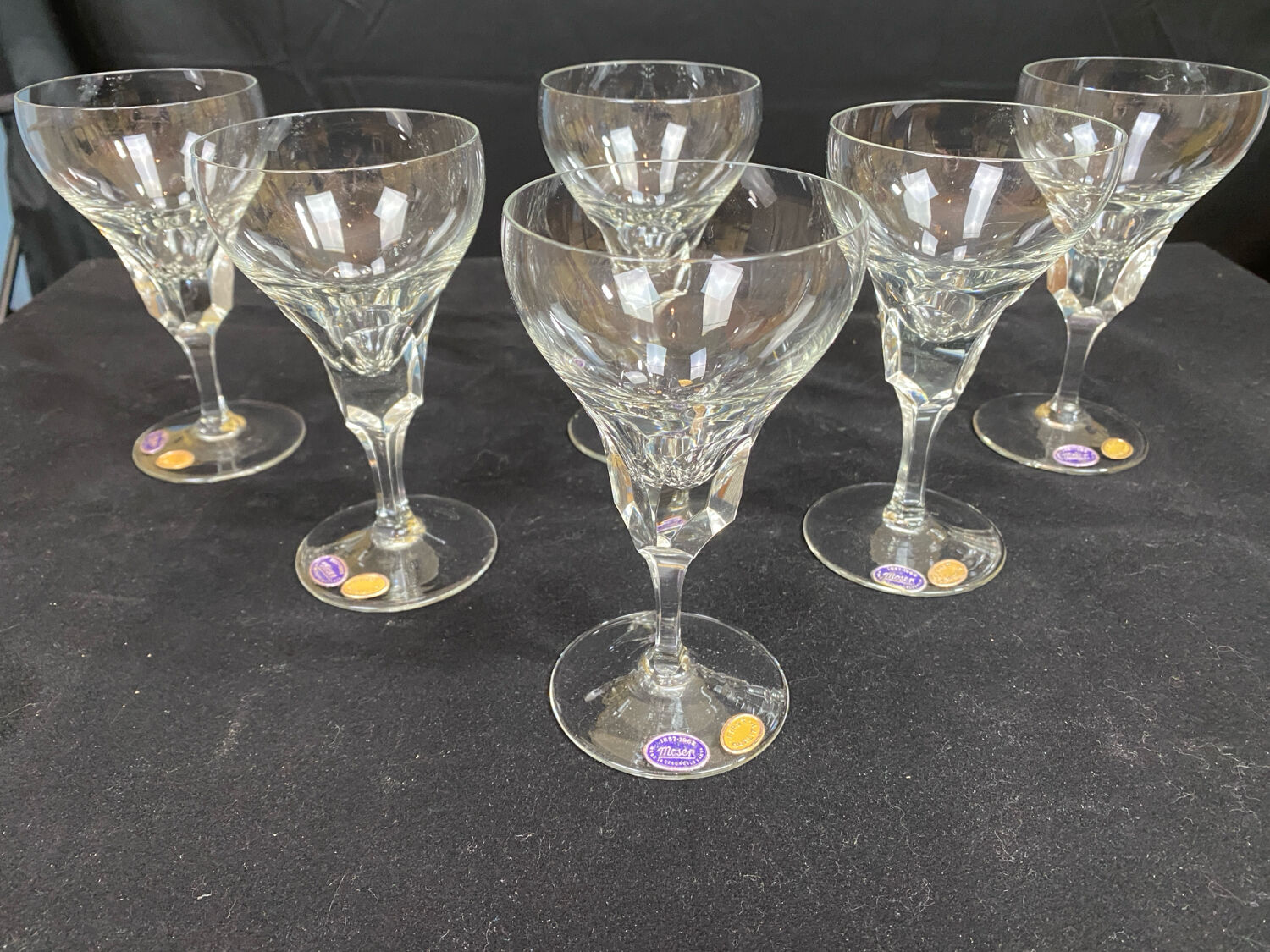 set of 6 antique cut crystal wine glasses in tulip shape from the pres