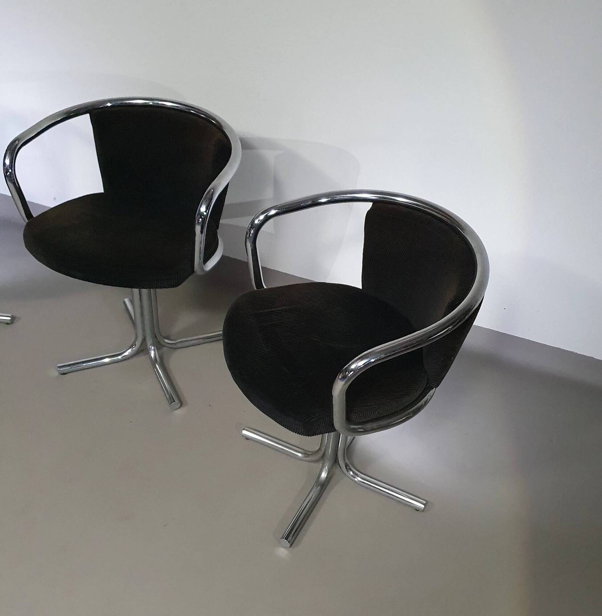 3 x mid-century tube frame chairs (swivel) corduroy upholstery