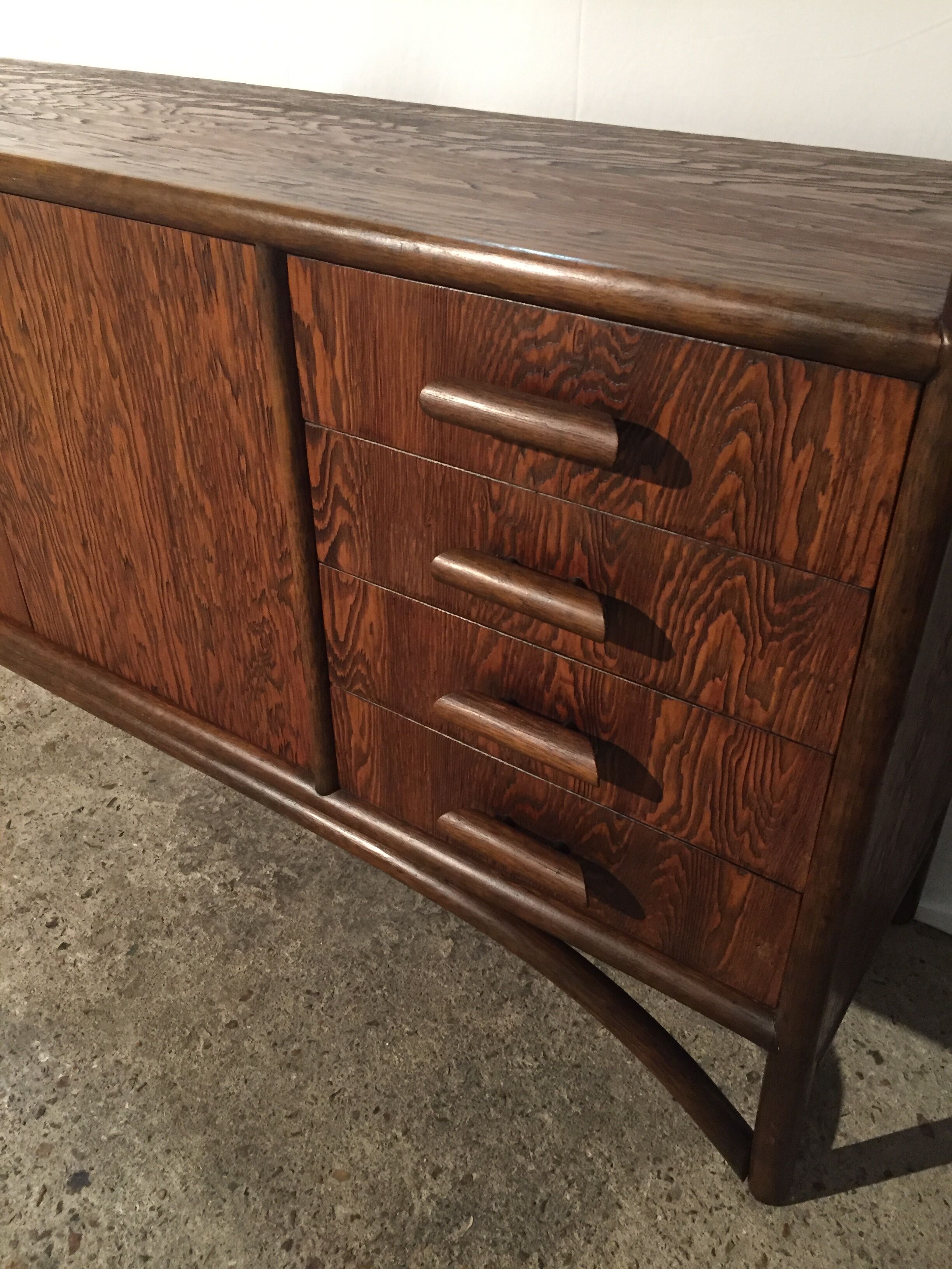 Brushed oak and bamboo sideboard 1970