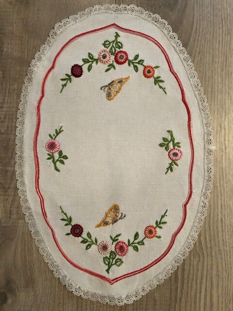 old oval placemat embroidered hand