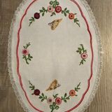 old oval placemat embroidered hand