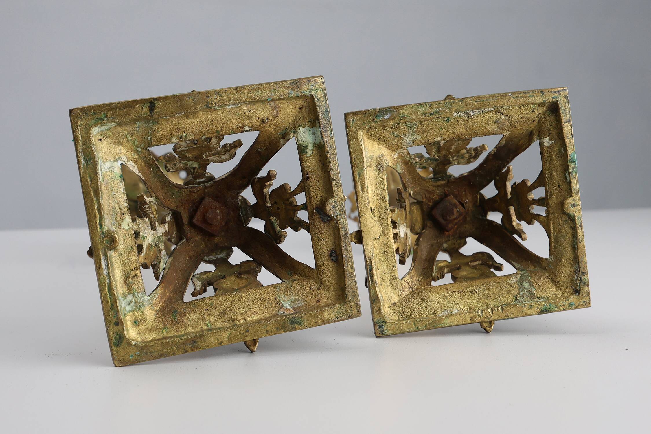 Pair of Antique French copper candlesticks in Baroque style, 1900s