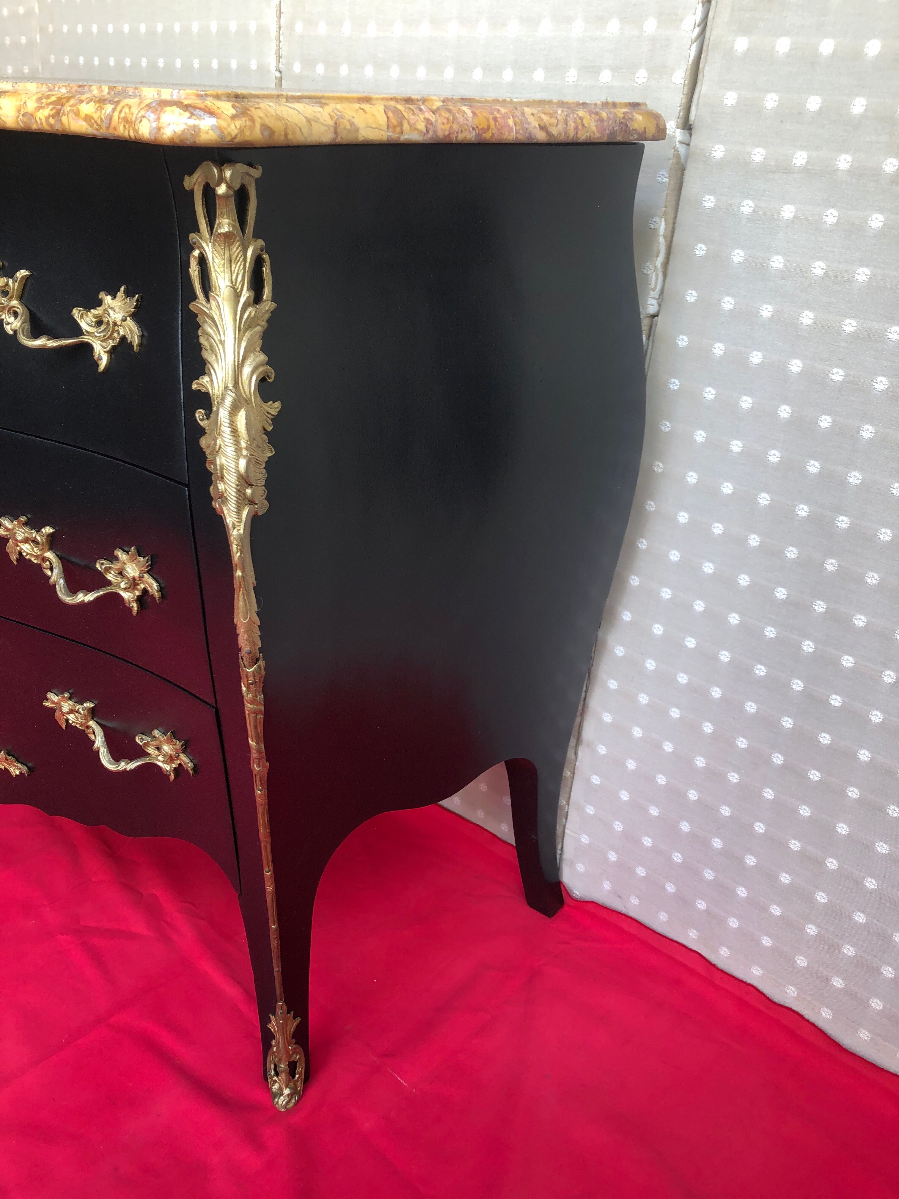 Curved dresser 3 drawers black patina Louis XV style