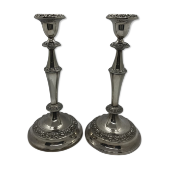 Pair of silver metal candlesticks