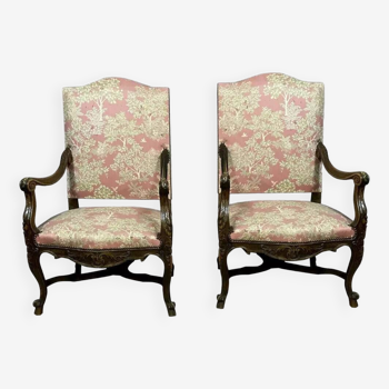Pair of Louis XV armchairs in walnut circa 1850