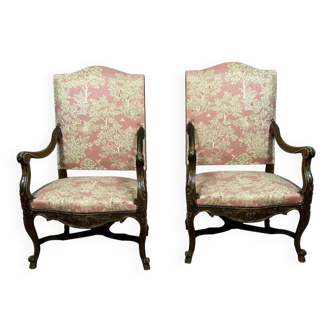 Pair of Louis XV armchairs in walnut circa 1850