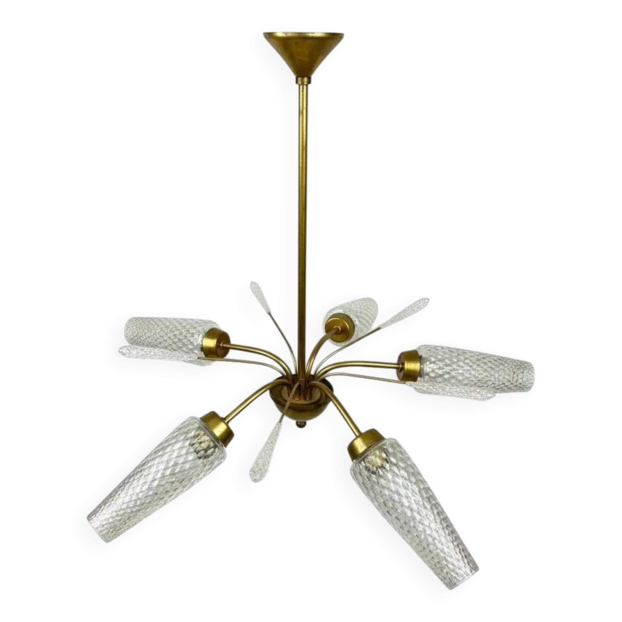 Vintage brass and cut glass chandelier – Italy, 1950s