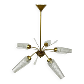 Vintage brass and cut glass chandelier – Italy, 1950s