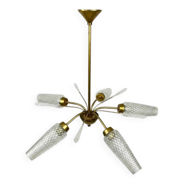Lustre vintage en laiton et verre taillé – Italie, années 50