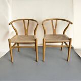 2 teak and rope dining chairs