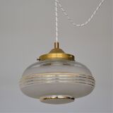 Suspension globe in frosted glass with golden edges