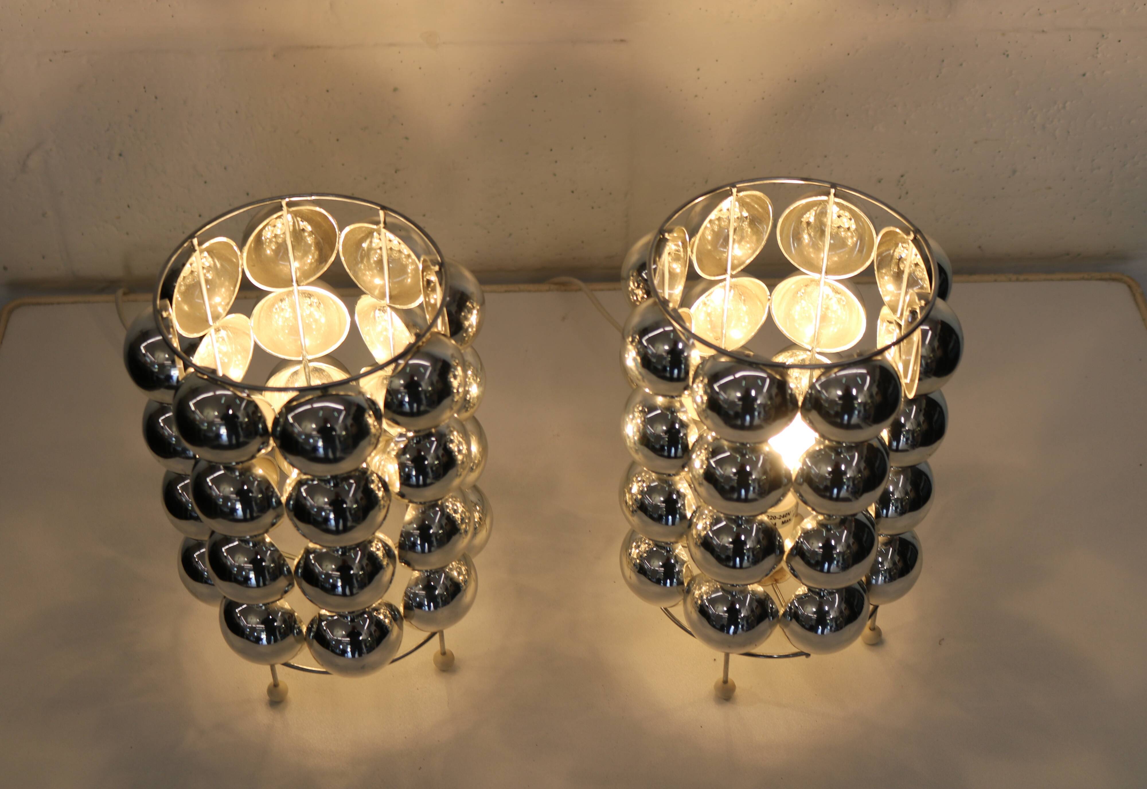 Pair of  Kare design table lamps model 62455 with chromed plastic bubbles